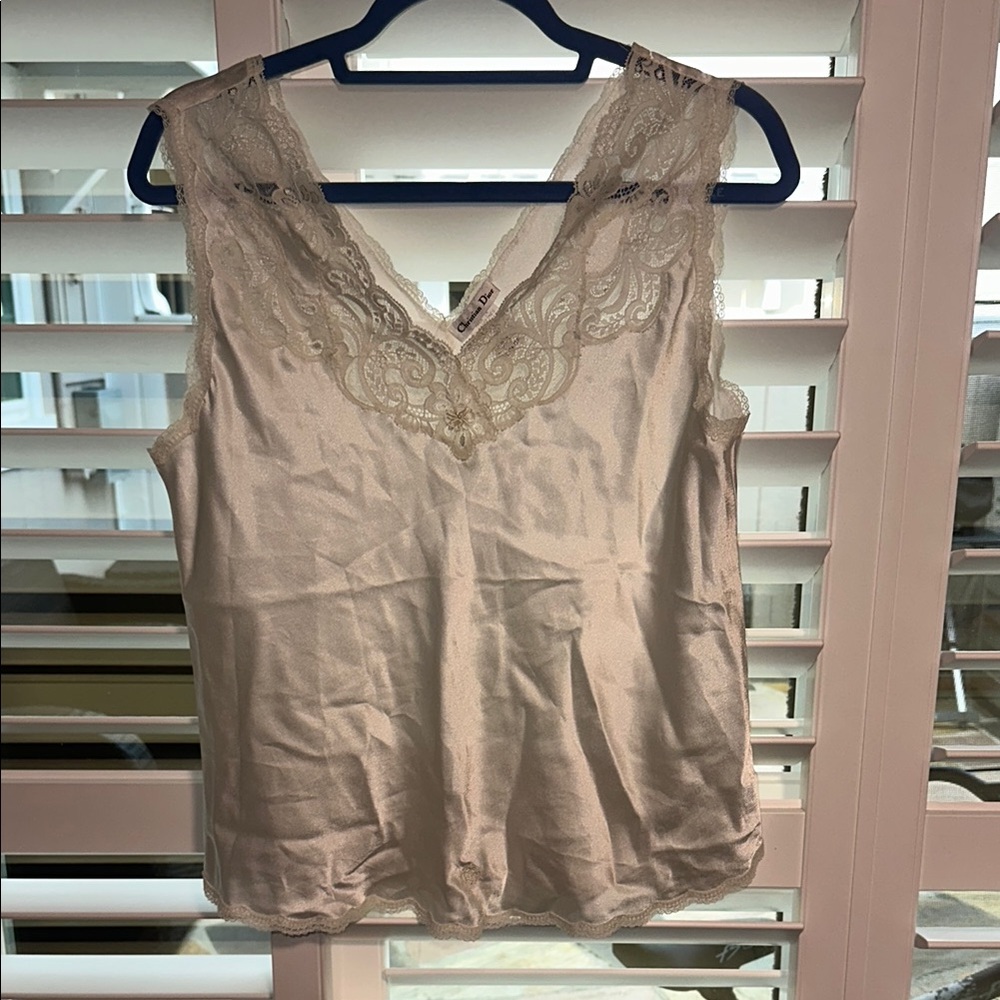 Vintage Christian Dior Lace Trim Ivory Tank Top